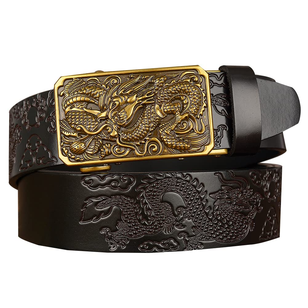 BDAYEK Men's Belt Men's Reversible Leather Elasticated Belt, Casual Dragon Automatic Buckle with Scratch Swivel(A,125Cm/49Inch)