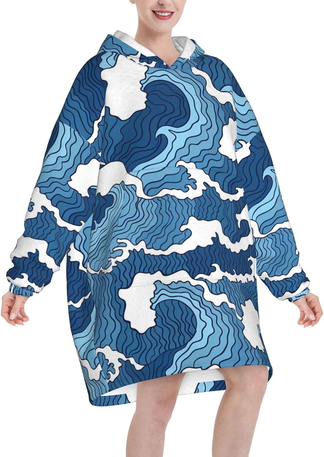 Stormy Seaprint Oversized Hoodie Blanket, Super Soft Warm Comfortable Hoodie, Wearable Blanket Adult