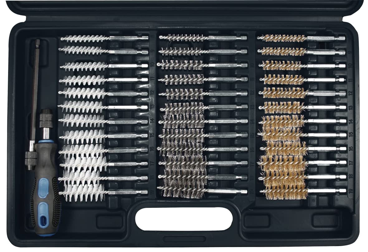 SW-Stahl 62330L 36-częściowy Zestaw Szczotek 1/4", 8-19 mm do Czyszczenia | Nylonowe, mosiężne i stalowe szczotki w kasecie, idealne do rur, gniazd wtryskiwaczy oraz okrawania cylindrów.