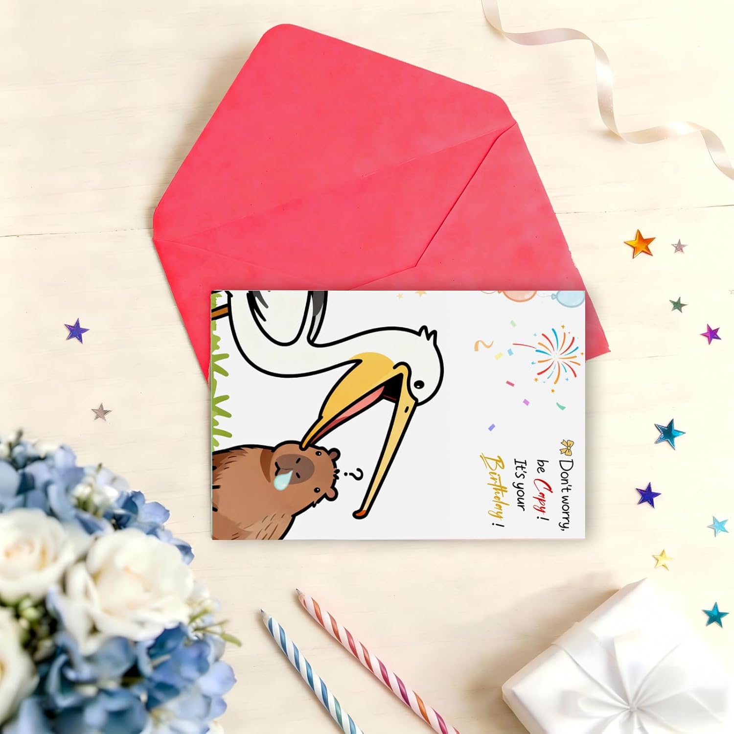 1 Pack Funny Capybara Birthday Card with Envelopes & Stickers, Assorted “Capy Birthday” Animal Pun, 9 Unique Designs, 4x6", for Capybara Lover Gifts, Capy Themed B-day Party Favor (Pelican Swallow)