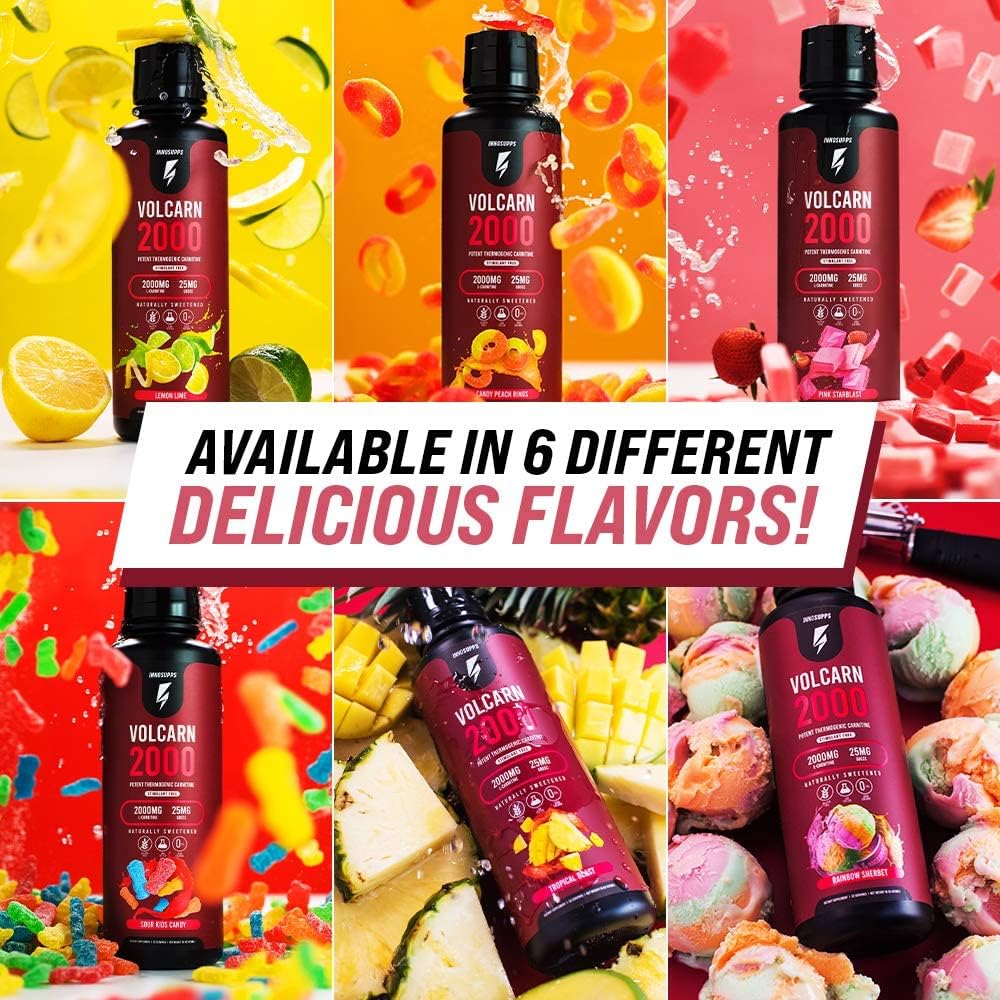 InnoSupps Volcarn 2000 - Advanced Fat Burning Liquid | L-Carnitine, GBEEC, Boost Energy, ATP Enhancer | Caffeine Free, No Artificial Sweeteners | 32 Servings (Candy Peach Rings) : Health & Household