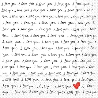 Valentines Day Handwritten Heart Themed Decorative Cocktail Napkins, 5 x 5, 40 Count White, Black and Red C948700 0