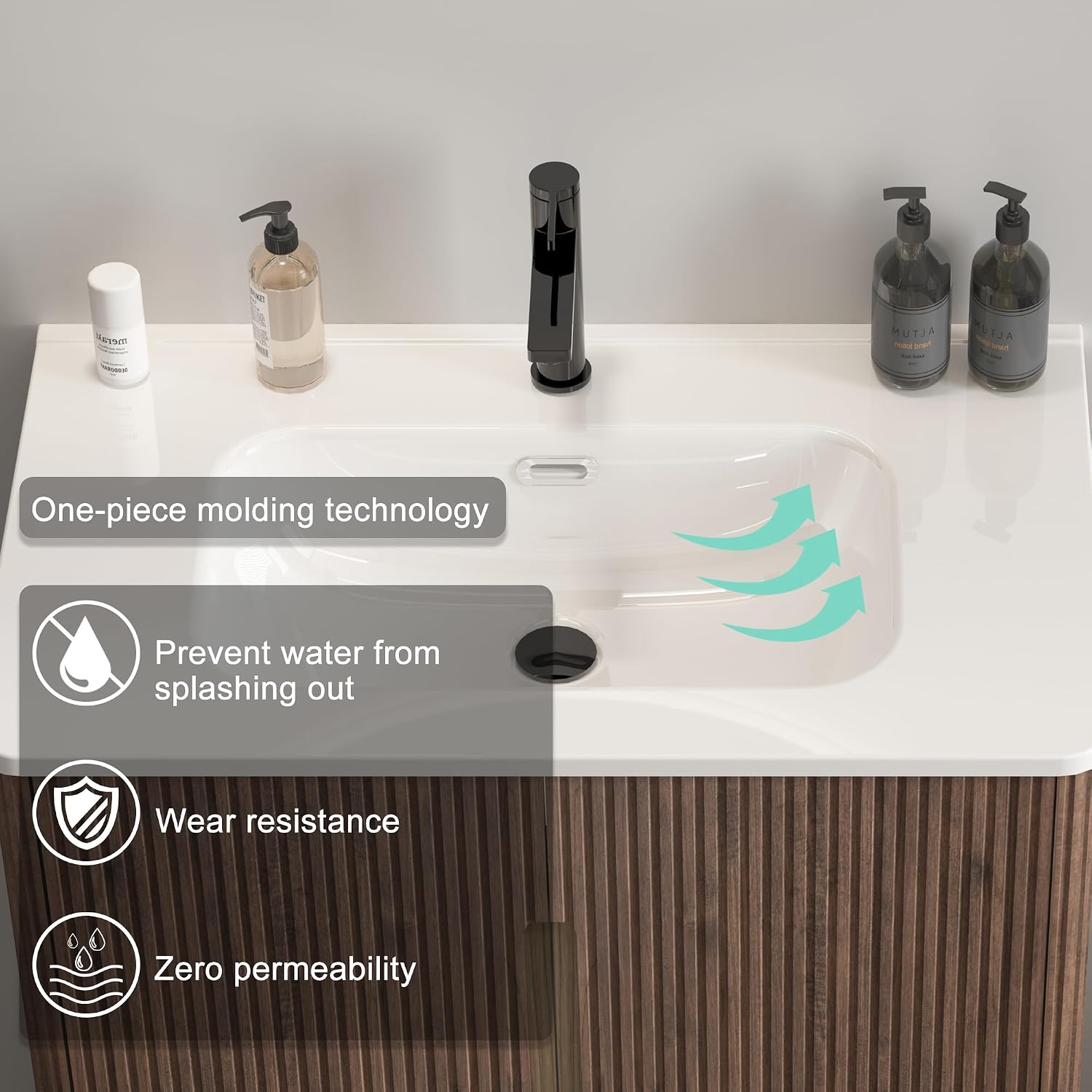 Modern Freestanding Bathroom Vanity 1-Piece Ceramic Sink Basin with Overflow Spacious Storage Cabinet for Contemporary Bathrooms (Black Walnut, 30IN)