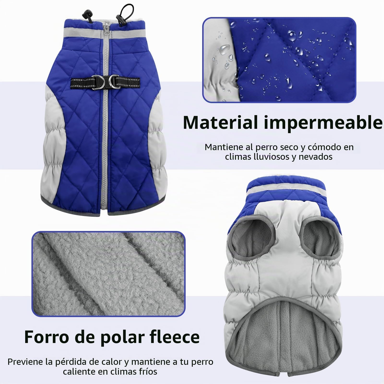 CITÉTOILE Abrigo de invierno para perros, chaqueta para perros con arnés, impermeable para perros con forro polar, para perros pequeños, color azul, M