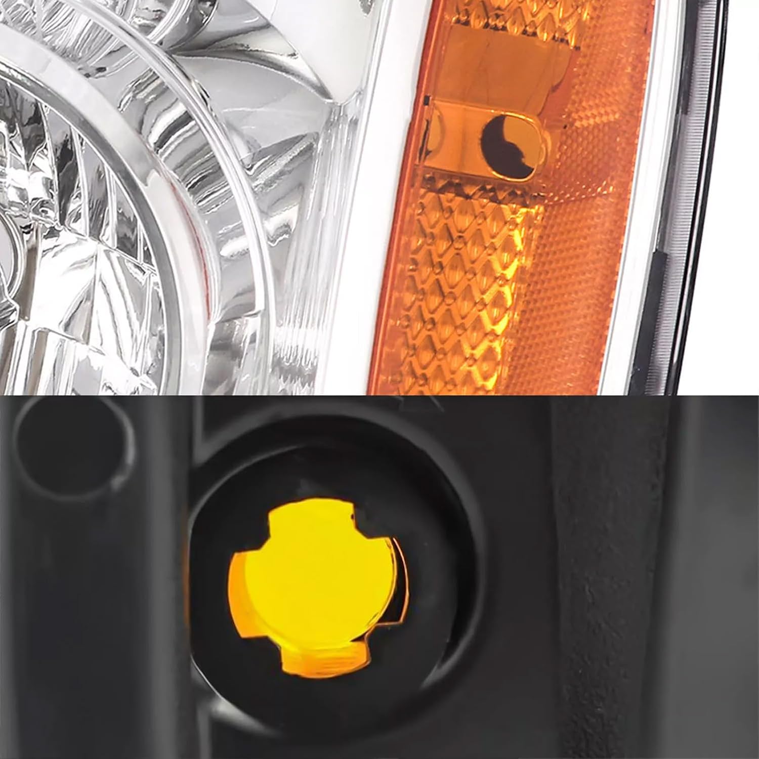 2PCS Headlights Assembly Set For 2007 2008 2009 2010 2011 2012 2013 2014 GMC Yukon XL 1500 2500 Hybrid Replacement Headlamp(Left+Right)OE Style Chrome Housing clear Lens GM2502265 GM2503265