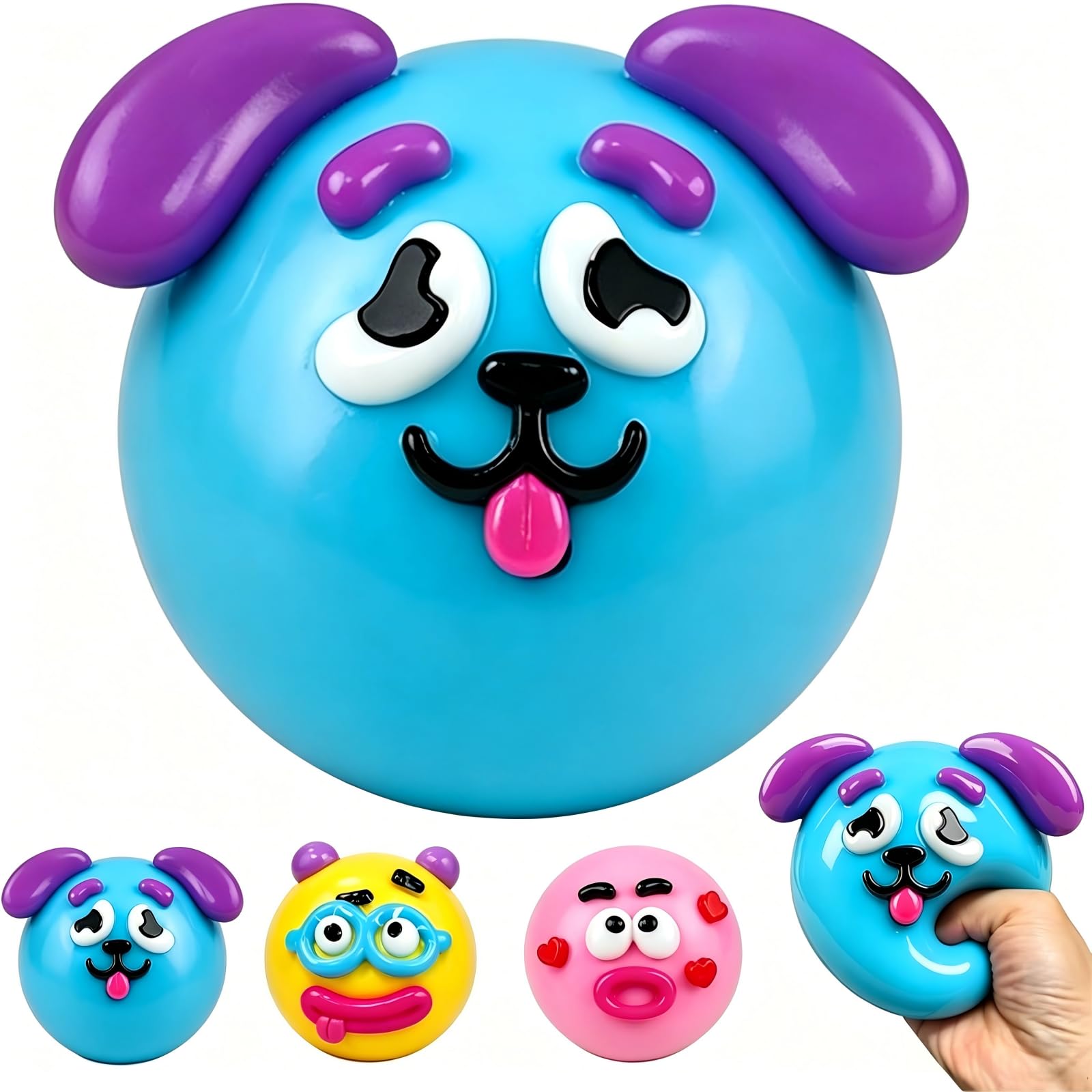 JOJOHOMY New Smushers Squishies With Interchangeable Faces, Soft Slow Rising Cute Dog Face Swap Sensory Fidget Toy, Stress Anxiety Relief Toy for Adults Kids Home Office Travel Party (Blue) — image 1