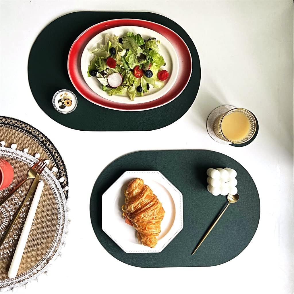 Placemat Coaster Set Oval Plate Mat Pu Western Placemat Restaurant Home Dining Table Mat(D)