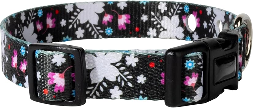 3/4 Nylon E Collar Replacement Strap - In Ground Fence Collar, Compatible with Pet Safe & Invisible Fence (Small, Black Flower)