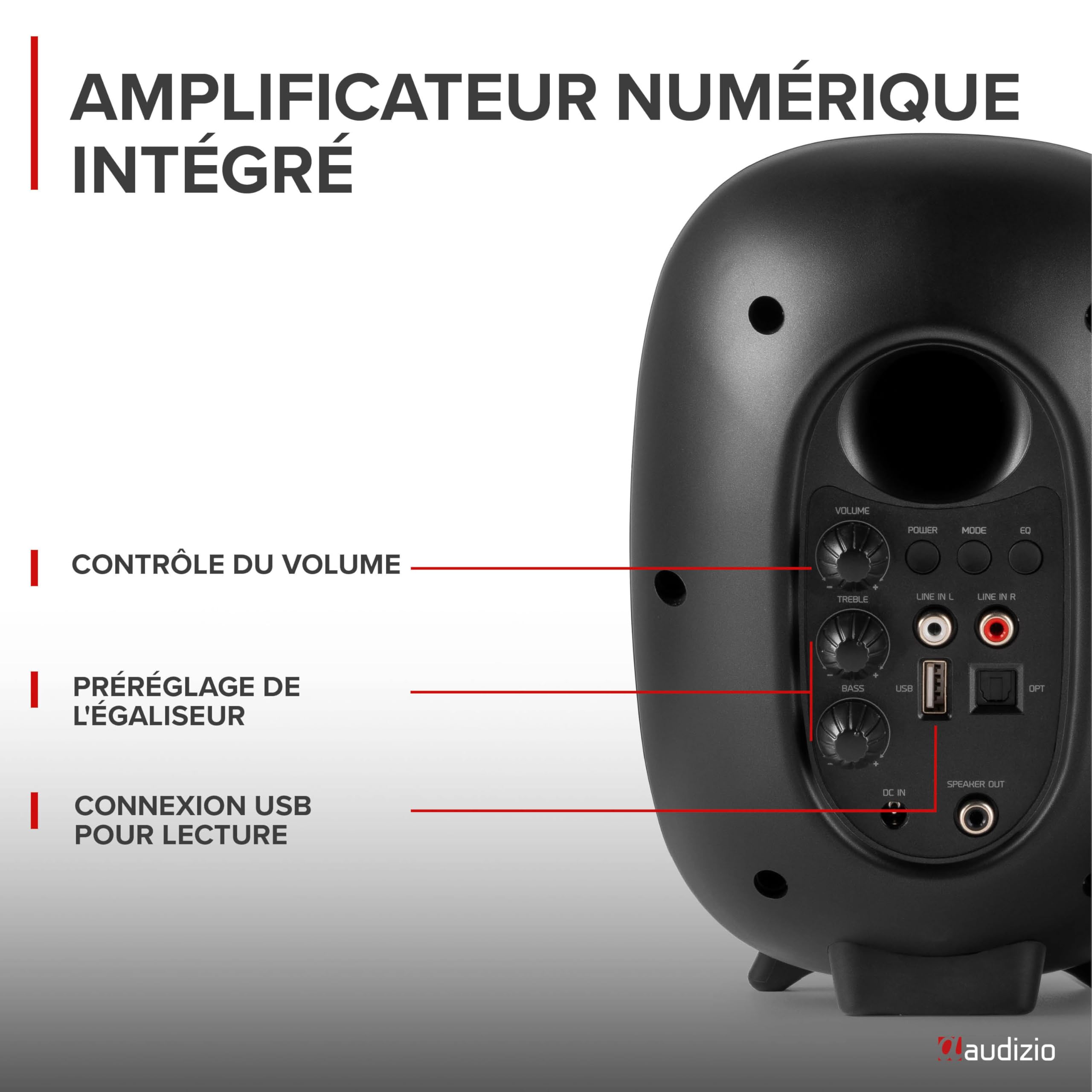 Audizio Pack RS80 - Enceintes PC & Studio Actives BT sans Fil 160 W Noir | DSP 3 Modes | Entrées RCA, USB, Optique | Son Clair et Puissant pour Bureau et Home-Studio