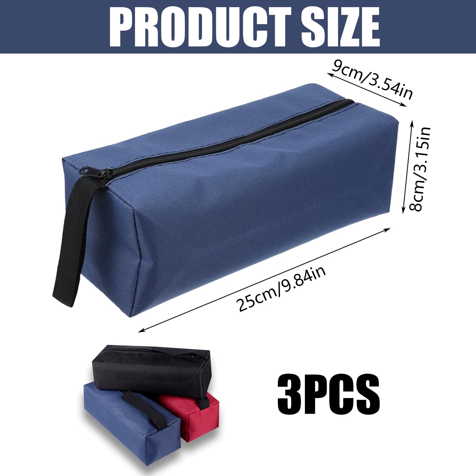 3 Canvas Tool Bags, Multipurpose Pouch Bag for Tools and Storage Durable Oxford Fabric, 25x8x9cm, Black Blue Red - Image 2