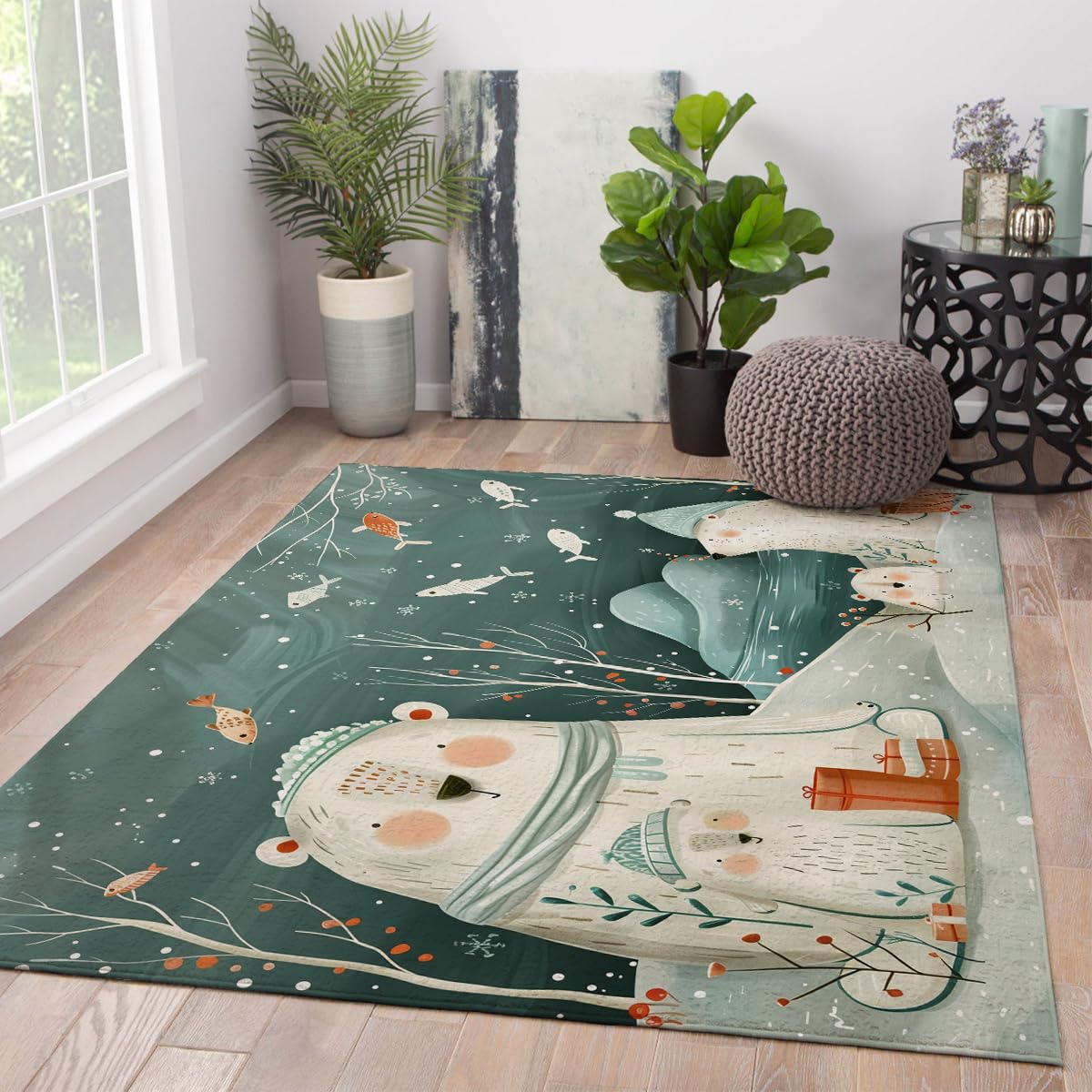 Tapis 120x150cm ours polaire pour chambre d'enfant et salon doux