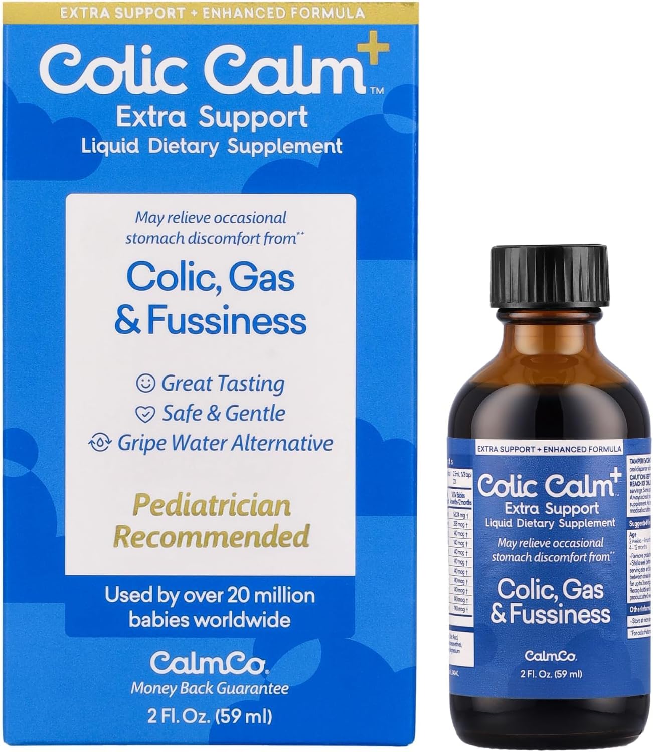 Colic Calm Plus Gripe Water with Extra Support, 2 fl oz (Pack of 1) | Infant Gas Drops for Colic, Helps Soothe Upset Stomach, Gas, Baby Essentials for Digestive Health With Activated Charcoal