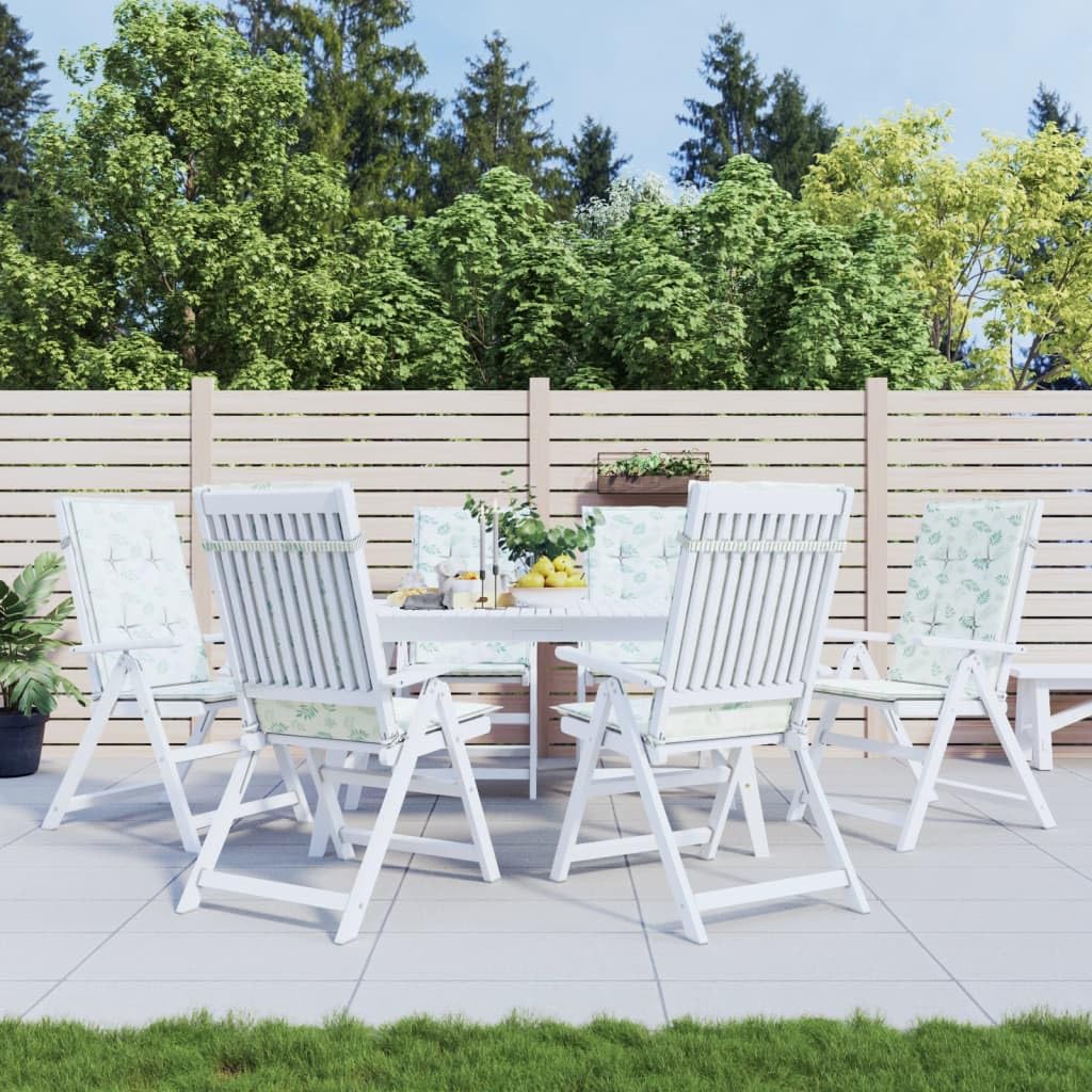 Set di 6 cuscini per sedia da giardino con schienale alto, 120 x 50 x 3 cm, con motivo a foglie, morbidi cuscini in tessuto di poliestere per sedie da giardino con schienale alto, comodi