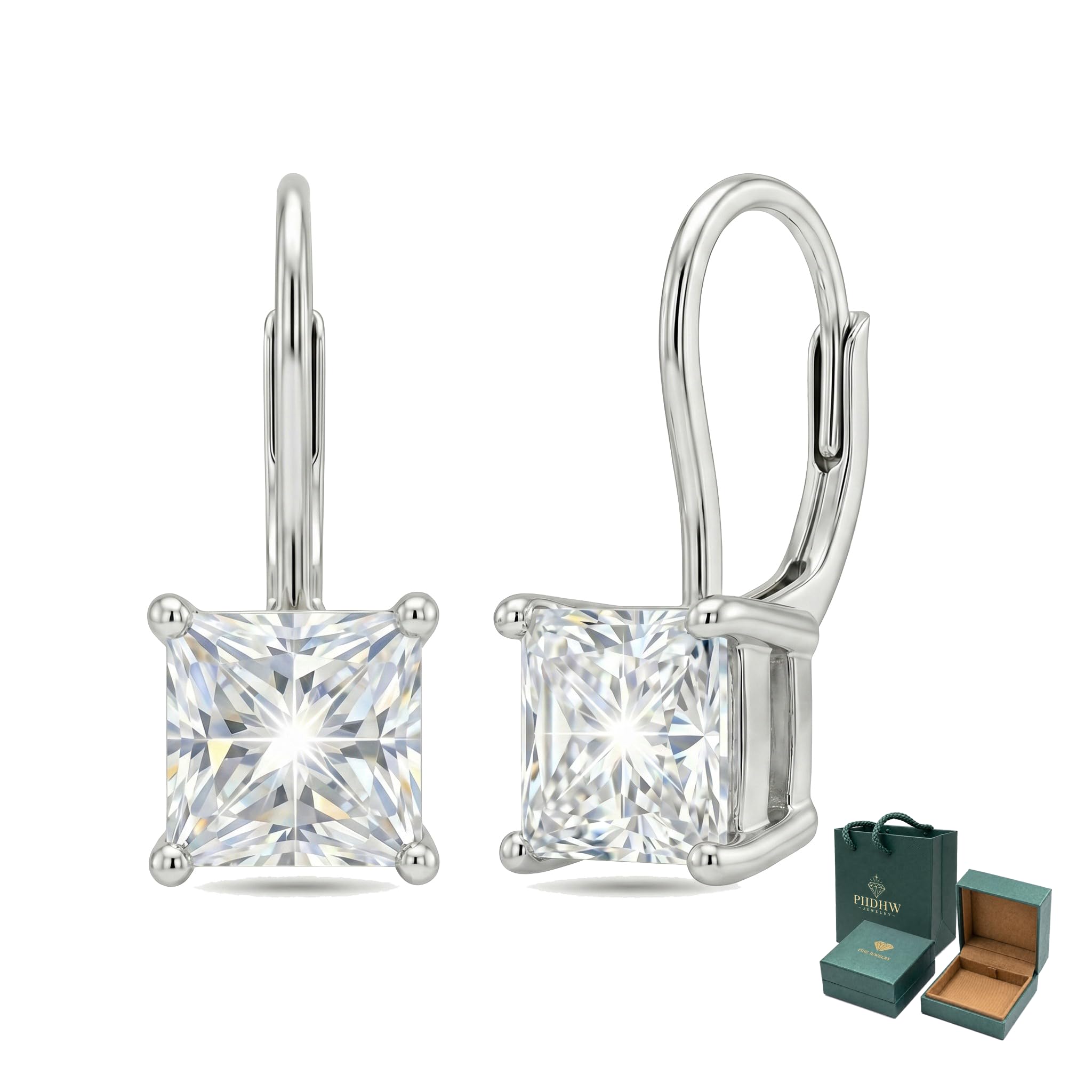 Moissanite Earrings 18K White Gold Plated 925 Sterling Silver D Color VVS1 Clarity Lab-Grown Moissanite Dangle Drop Leverback Earrings Jewelry Anniversary Valentine Birthday Gifts for Women