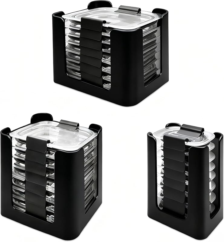 Lid Organizer for Rubbermaid Brilliances,Fits 4.7 & 3.2 Cup,1.3 Cup,0.5 Cup | Food Storage Container Lid Organizer for Rubbermaid Brilliances,Lid Organizer for Kitchen Cabinet - Holds 24 Lids (Black)