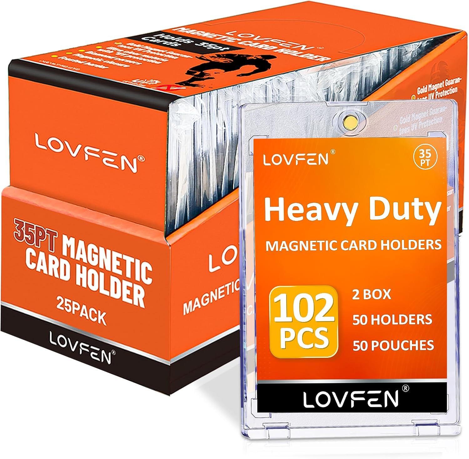 50ct Super Strong 35pt Magnetic Card Holders for Trading Cards, LOVFEN Sports Card Mag Hard Case Plastic Protectors for MTG, Baseball, Football & Gaming Collectible Card