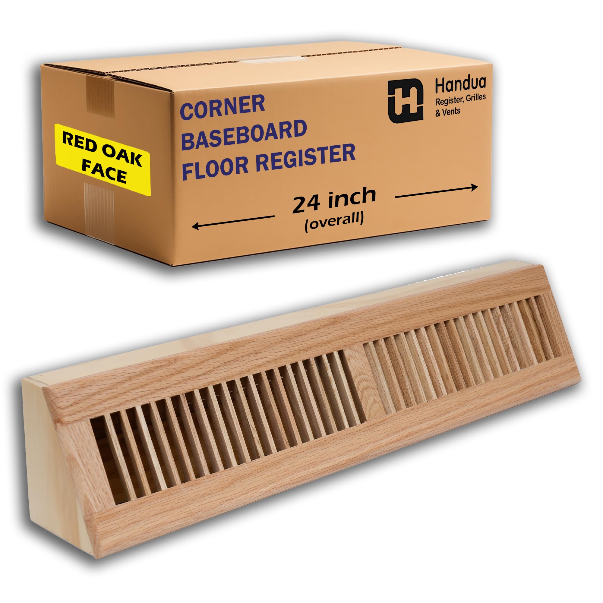 Handua Rejilla de aire de retorno de zócalo de madera de 24 pulgadas | Registro de aire decorativo para suelo | Cubierta de ventilación de madera de roble rojo natural preacabada para apertura de