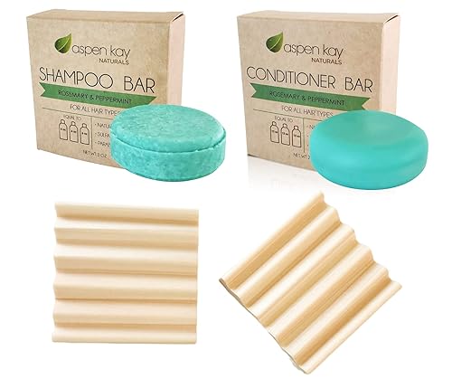 Miniatura 1 de Barra de champú y acondicionador de romero y menta con mini jabonera, barras hechas con ingredientes naturales y orgánicos, sin sulfatos, libre de