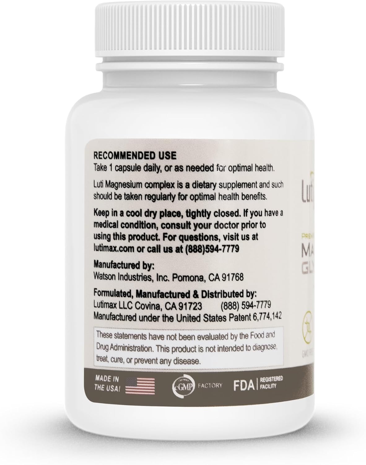 Lutimax Magnesium Glycinate 500mg w/Premium Luteolin & Rutin Blend - 100mg Elemental Magnesium for Stress, Calm, Relaxation, & Sleep Support - Vegan, Non-GMO, Gluten Free, & Made in USA - 90 Capsules