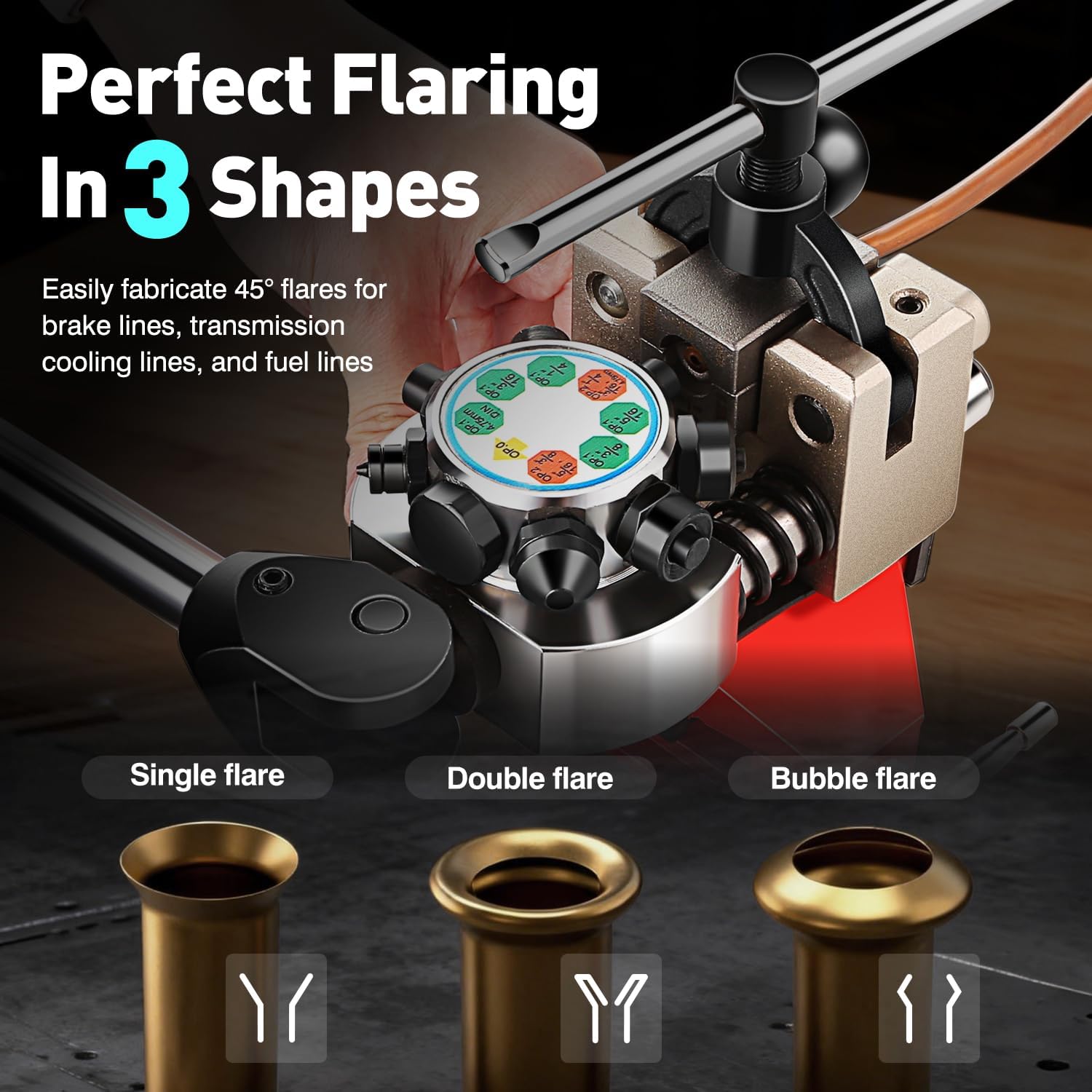DNA Motoring Professional Brake Line Flaring Tool Kit, 45 Degree Single, Double & Bubble Flares for 3/16", 1/4", 5/16", 3/8" Metal Steel Copper Tubing for Brake Repair Tubing Flaring, TOOLS-00820