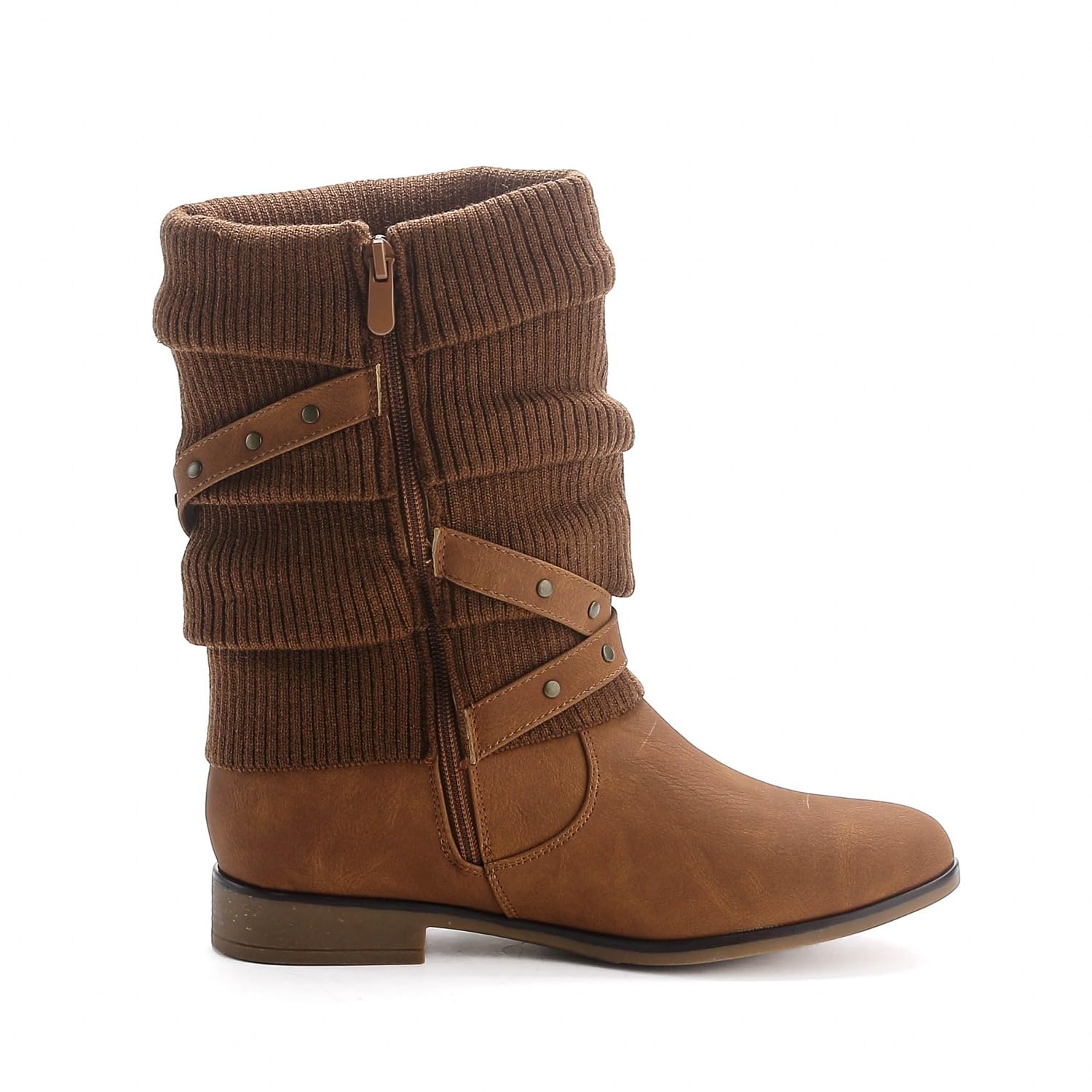 Pogolino Damen Stiefeletten Strick flach Stiefel gefüttert Boots