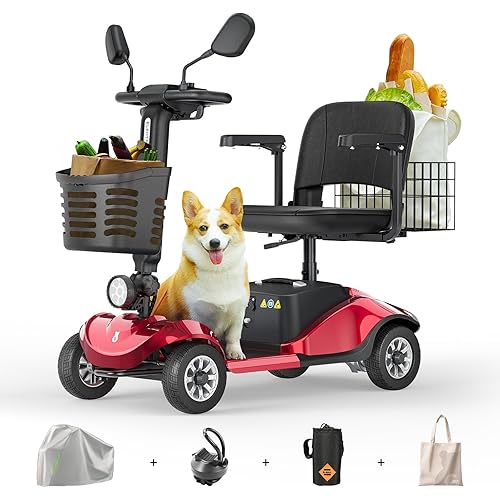 Paiseec Mobility Scooters for Seniors & Adults, Powered Mobility Scooters, 4 Wheel Foldable Mobility Scooter, All Terrain, LED Headlight & Dual Baskets for Outdoor, 350 lb Capacity, FDA Cleared (Red)