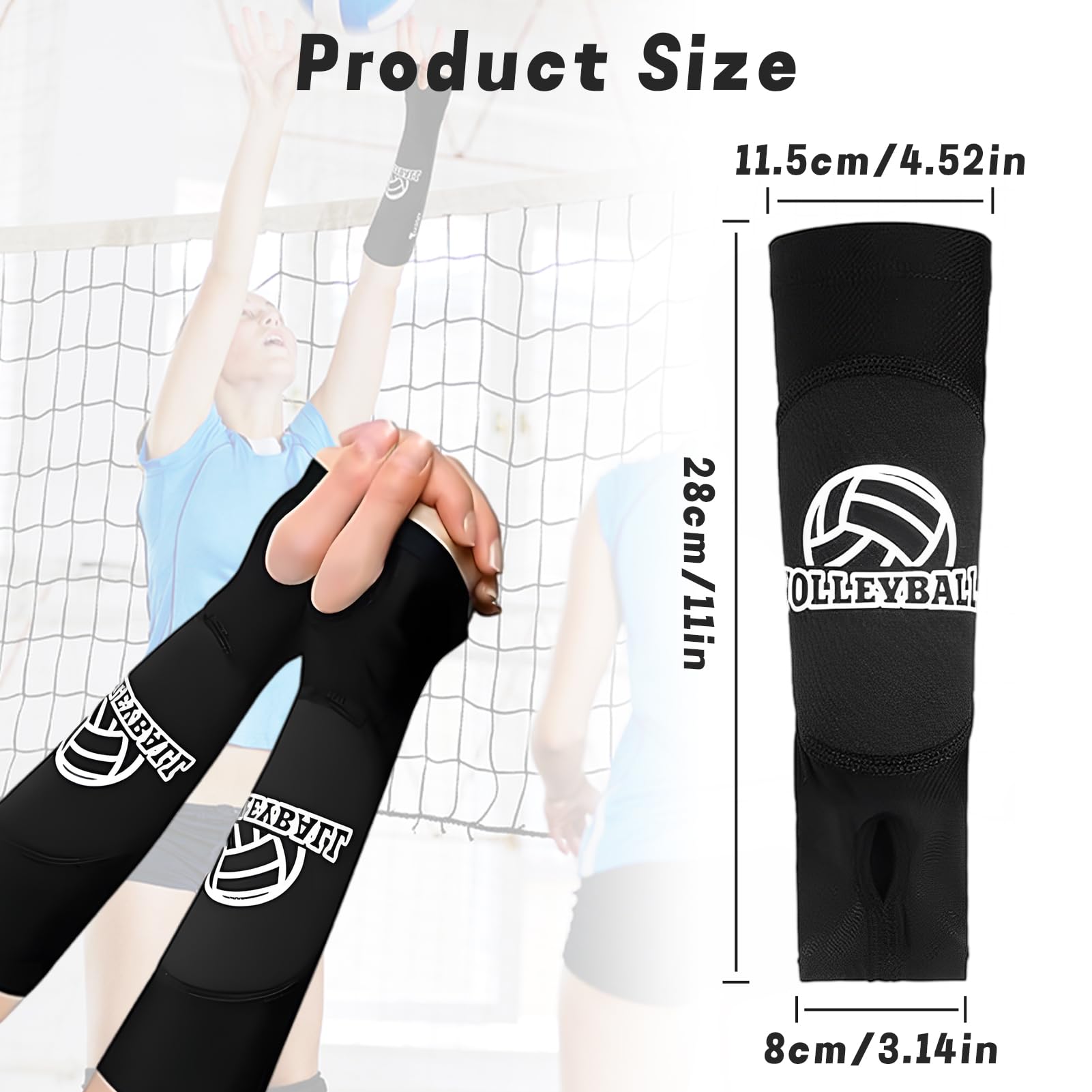 Erioscar 1 Par Volleyball Mangas Protectoras para Brazos, Manguitos Voleibol, Coderas de Compresión, Mangas Deportivas para Antebrazo, con Almohadilla Protectores y Orificio para el Pulgar (Negro)