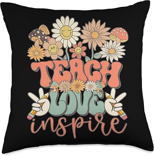 Miniatura 5 de Groovy Hippie Teacher Gifts First Day Of School Teach Love Inspire - Cojín retro Groovy Daisy para profesor, 16 x 16 pulgadas, multicolor