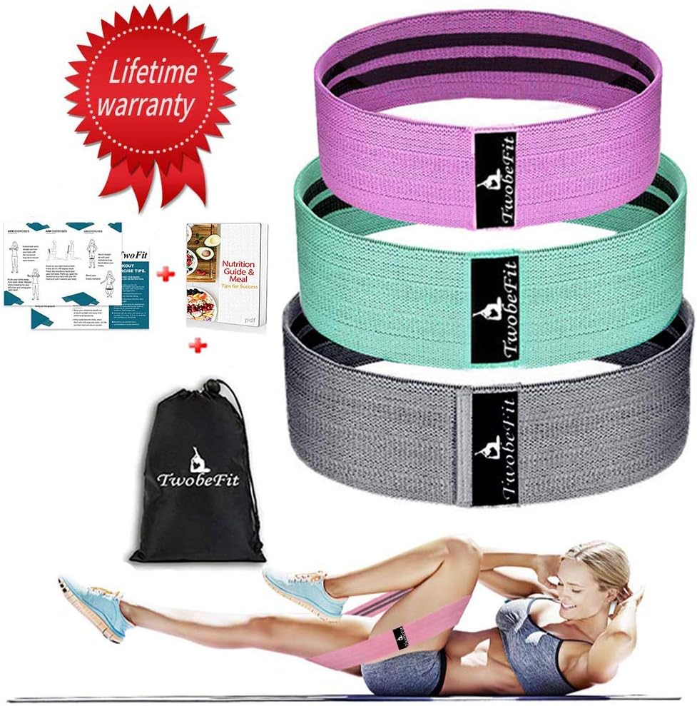 TwobeFit Resistance Bands for Legs and Butt,Resistance Loop Bands Exercise Bands Hip Bands Fabric Booty Bands Workout Bands Activate Glutes and Thigh 3 Sets (2019 Upgraded)