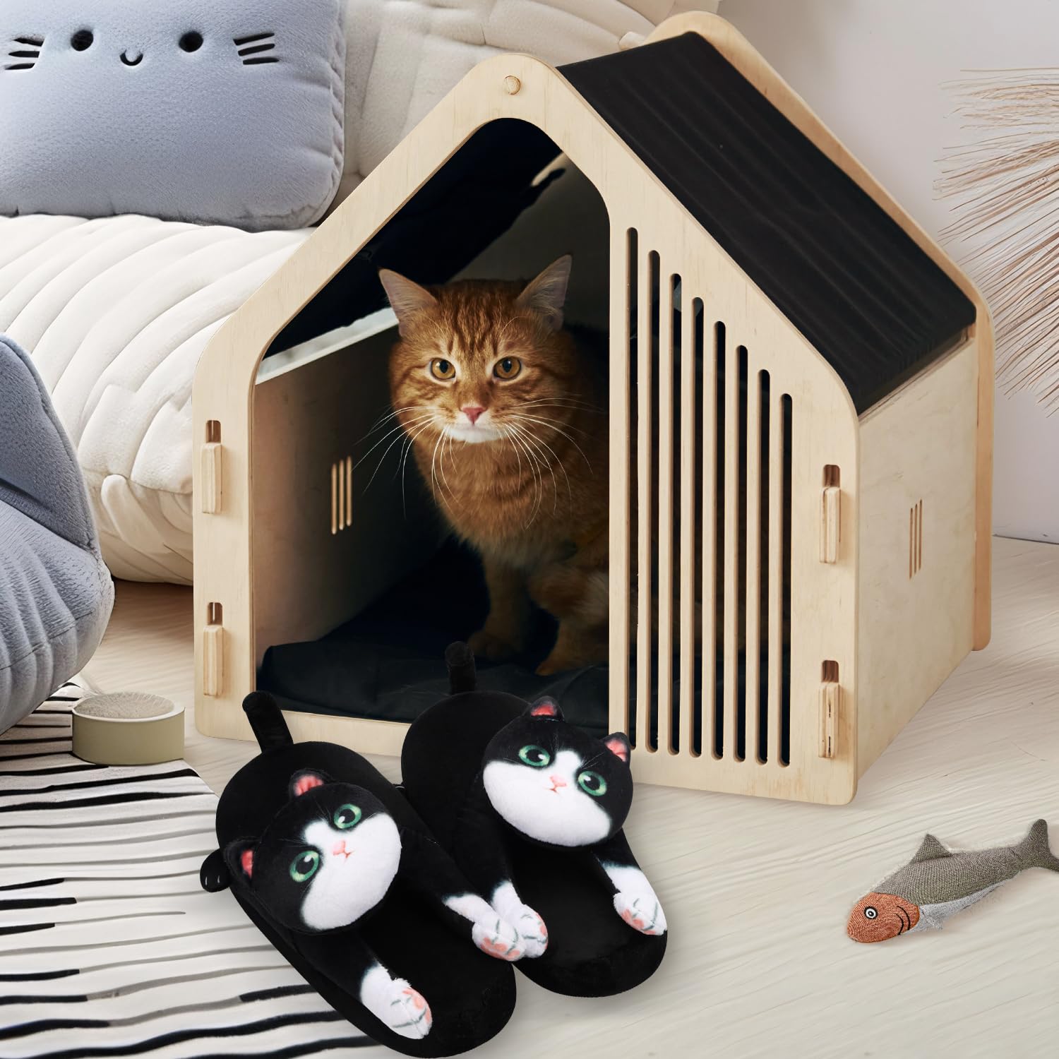Plüsch Hausschuhe Katze für Damen Mädchen, Warme Lustige Kuschel Flauschige Kuschel Hausschuhe Winter, Weiche Tiere Pantoffeln, Fluffy Cozy Slippers, Frauen Katzenliebhaber