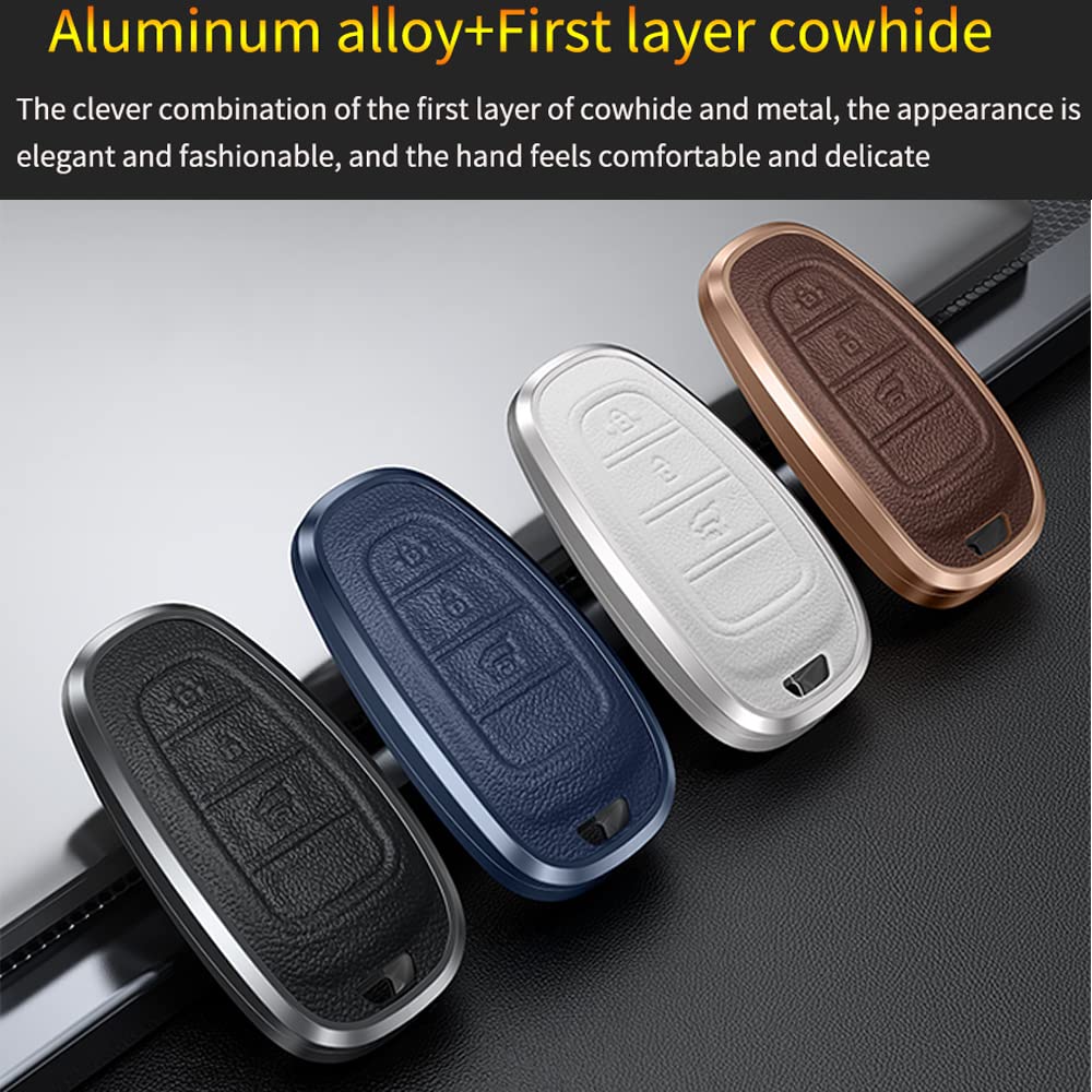 Custodia Portachiavi In Metallo E Pelle Per Hyundai (Blu) - Compatibile Con Tucson NX4, Sonata DN8, Santa Fe, Ioniq 5 (2020-2022)