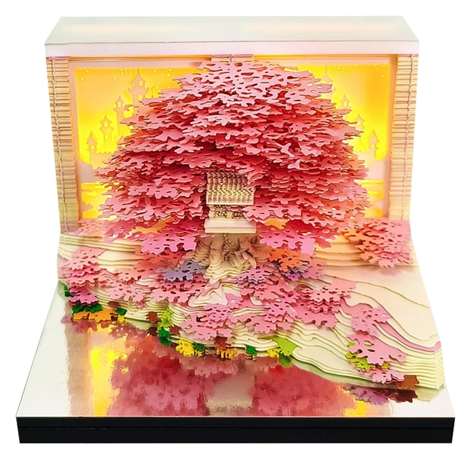 3D Calendar 2026 Unique Paper Sculpture Calendar For Desk Decor Paper Sculpture Tree House With Lights Design(C)
