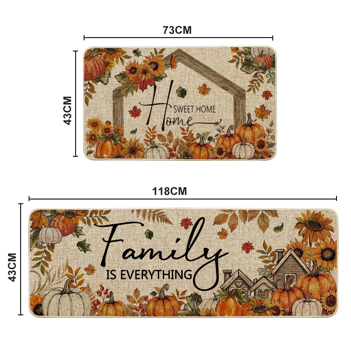 Artoid Mode Set 2 Tappeti Cucina Autunnali Girasoli Zucche 43x73 e 43x118cm
