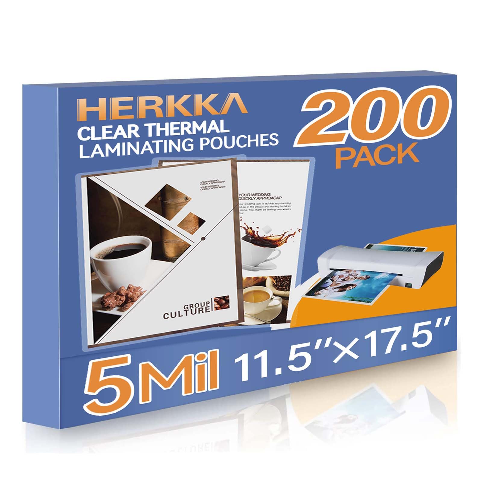 - HERKKA 200 Pack Laminating Pouches, Hold 11 x 17 Inch Sheet, 5 Mil Clear Thermal Laminating Paper 11.5 x 17.5 Inch, Round Corner