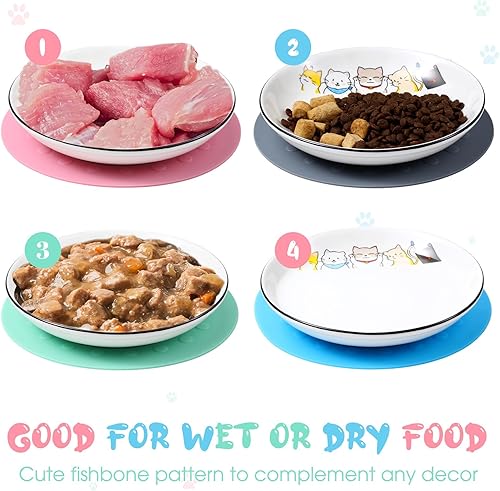 Miniatura 10 de 6 cuencos para gatos con 6 alfombrillas antideslizantes de silicona, plato de cerámica para comida, cuenco de comida húmeda para gatos, plato de