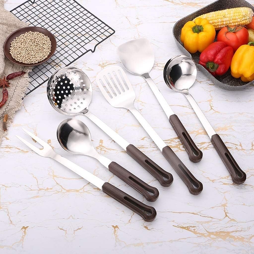 Kochutensilien, Küchenutensilien-Set aus Stahl, antihaftbeschichtet und hitzebeständig, beste Küchenutensilien, 6 Küchenutensilien-Sets natürlichem Holzsilikon, Kochutensilien-Sets