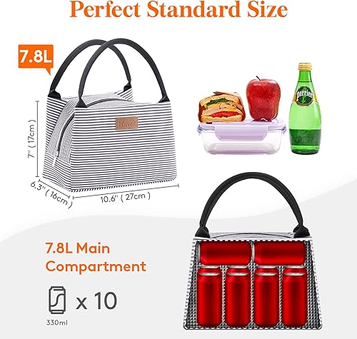 Miniatura 3 de Lifewit Lonchera reutilizable mediana, lonchera aislada para mujeres y hombres, para preparación de comidas, trabajo, viajes, rayas negras y blancas
