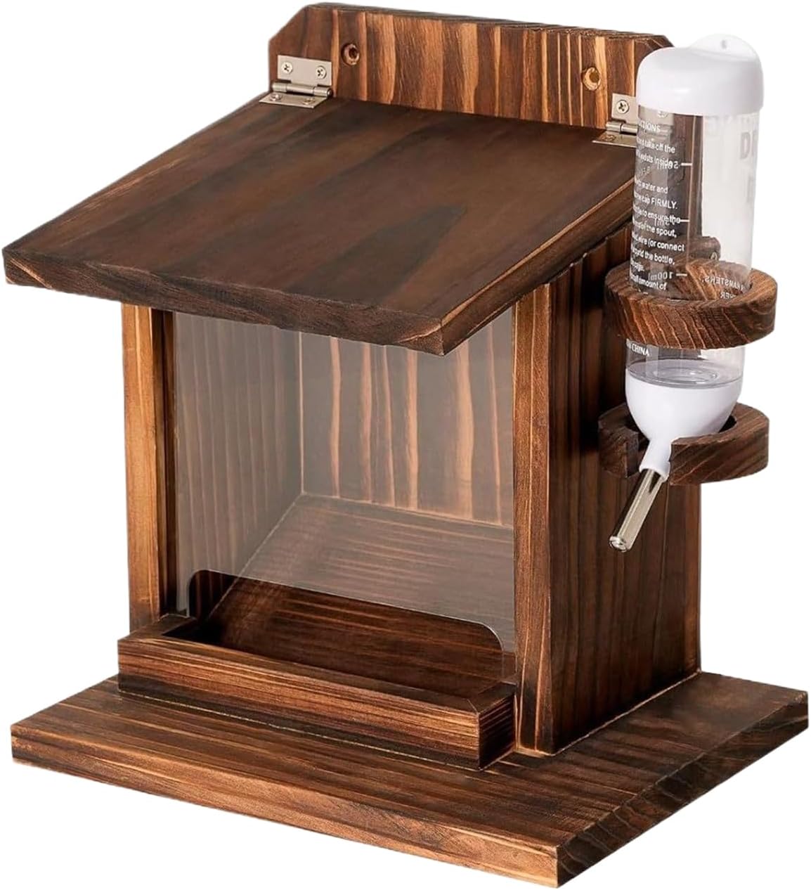 Squirrel Houses - 9.84 Inches Wooden Chipmunk Feeder Station for Garden Tree Balcony, Wildlife Shelter with Water Bottle and Corn Cob Holder, Outdoor Feeding House for Birds Nuts Seeds Food