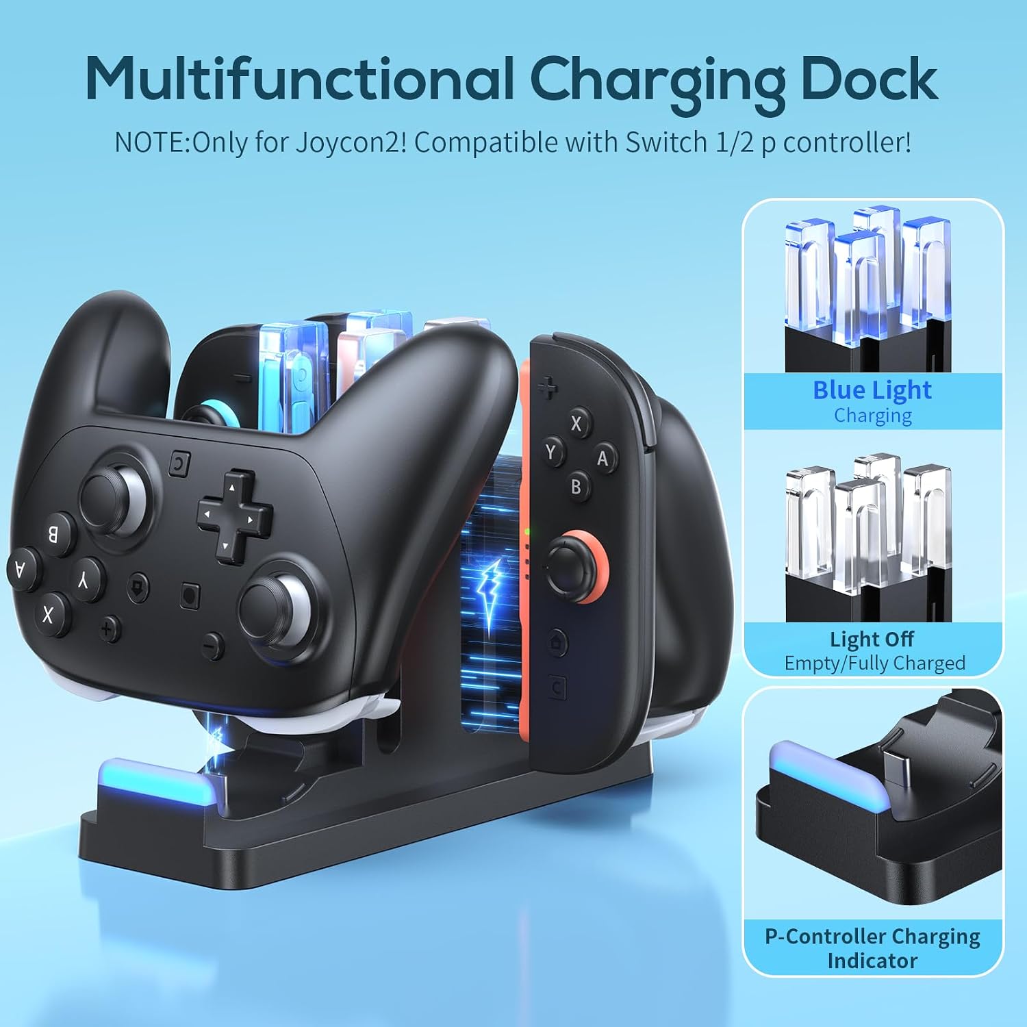 KINWIN Switch 2 Controller Charging Dock for Joypad 2 & Pro Controlle 2/1