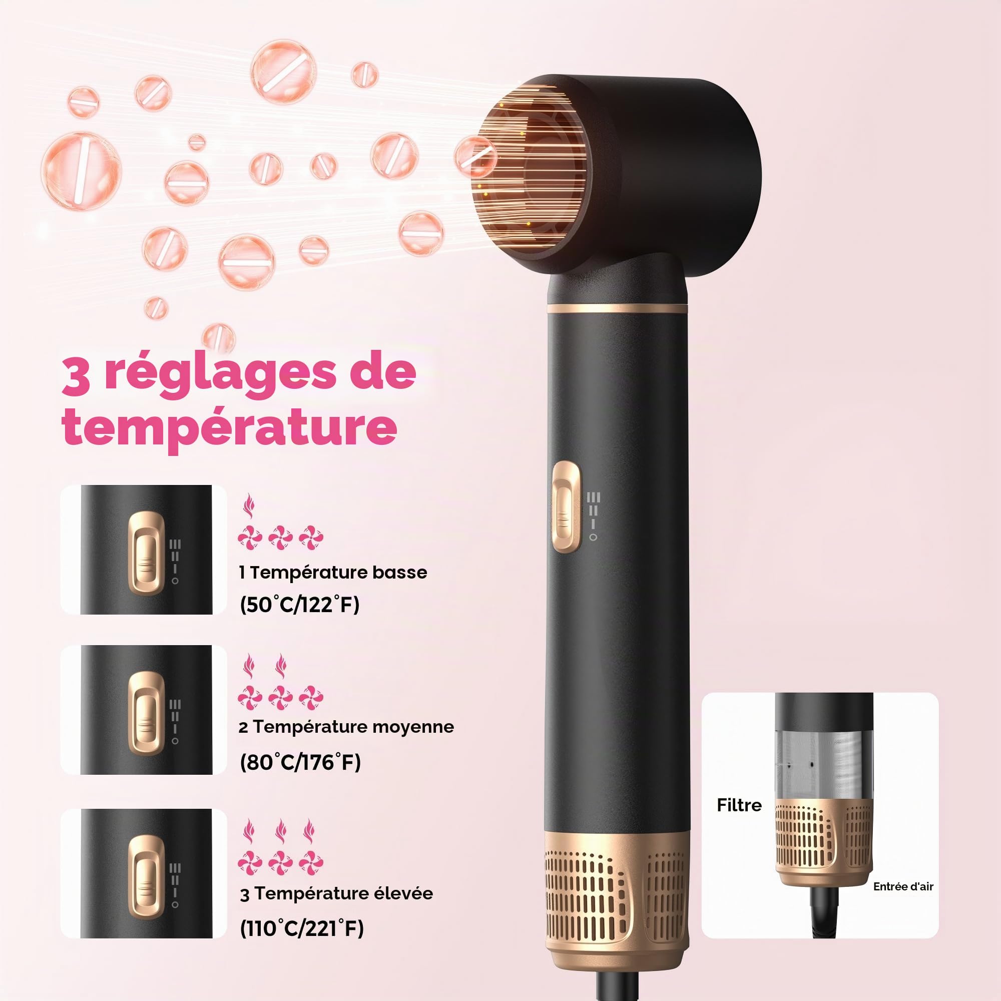 Atopskins 1000W Seche Cheveux Ionique 5 en 1 Air Styler Brosse Soufflante
