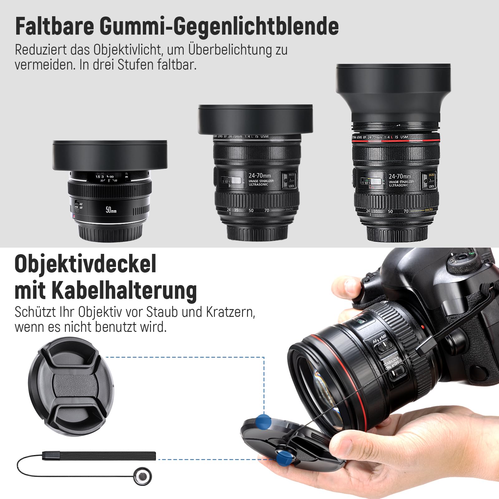 NEEWER 49mm Objektiv Filter Set: UV, CPL, FLD, ND2, ND4, ND8, Gegenlichtblende und Objektivdeckel Kompatibel mit Canon Nikon Sony Panasonic DSLR Kameras mit 49mm Objektiv