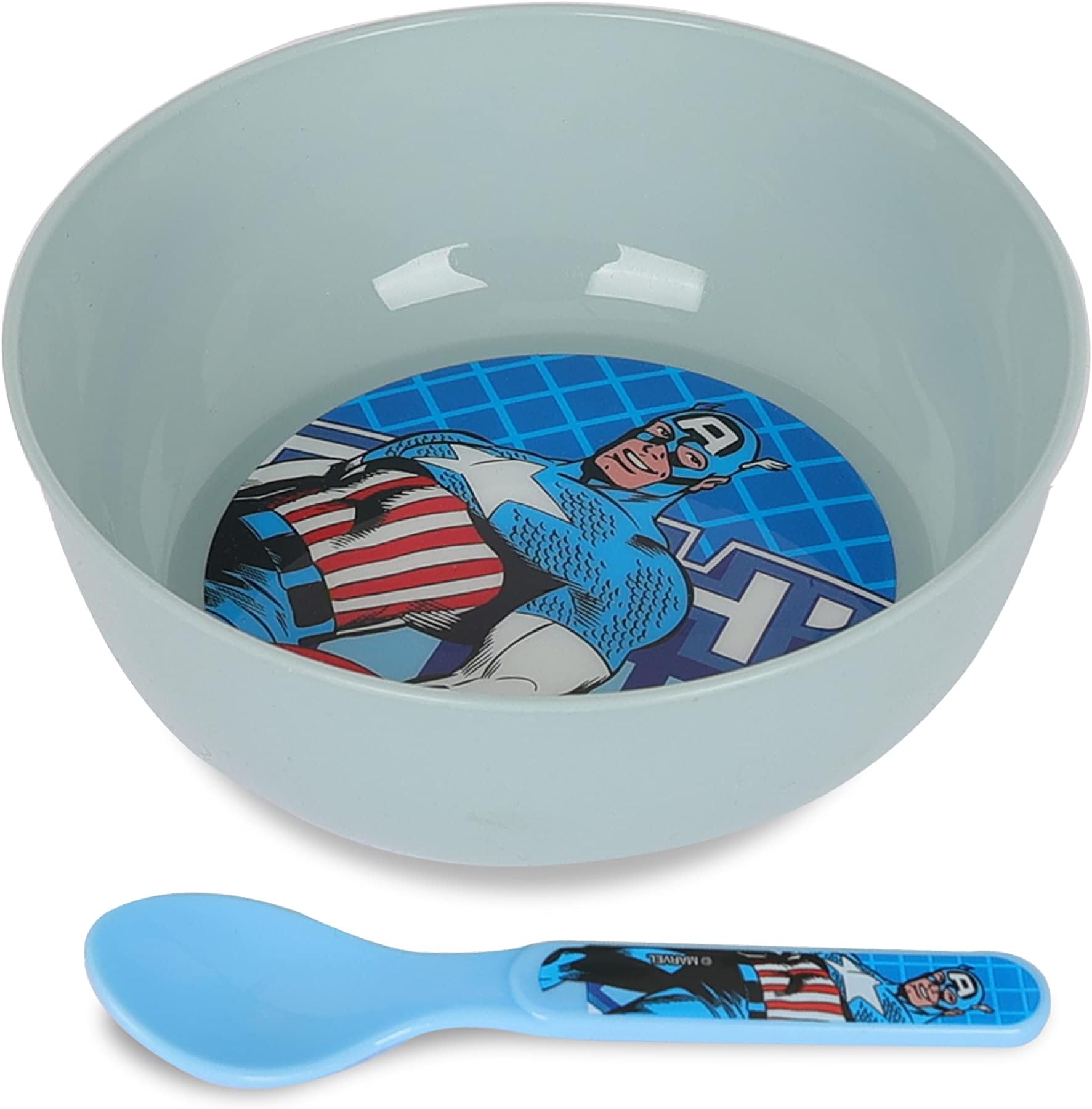 Marvel captain america dinnerware | set includes a bowl, and a spoon| made of durable material and perfect for kids | 2 pcs (official marvel product)