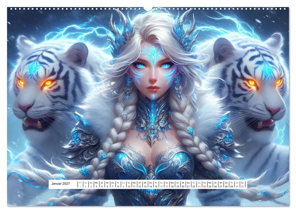 Die Töchter der Geistertiere (Wandkalender 2027 DIN A2 quer), CALVENDO Monatskalender: Anime-Fantasy - Magische Bande zwischen Mensch und Tier (CALVENDO Kunst)