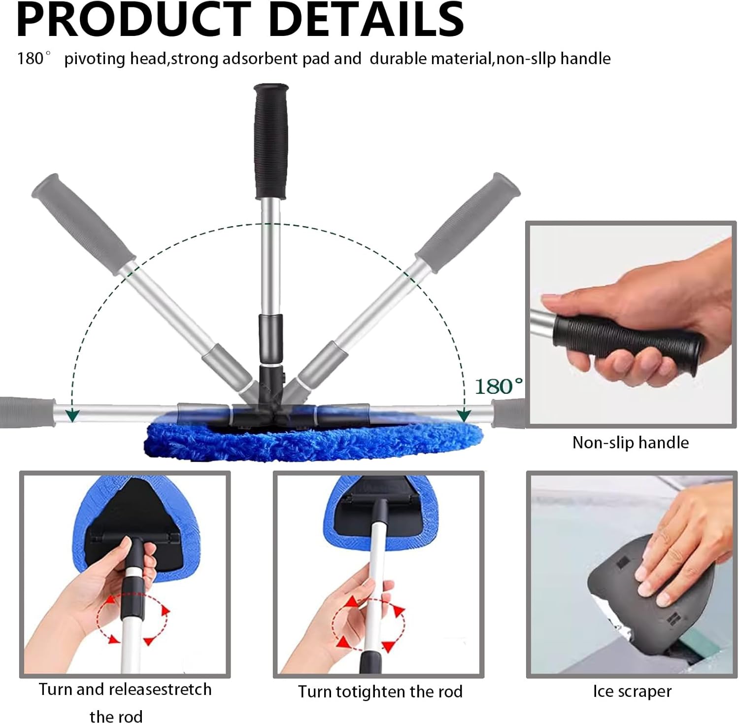 Car Windshield Cleaning Tools, Expandable Car Window Cleaner kit with 4 Reusable Microfiber Pads, 2 Spray Bottles, Windshield Cleaning Wand Tool, Auto Interior Dust Brush, for Trucks, SUVs, RVs etc - Image 3