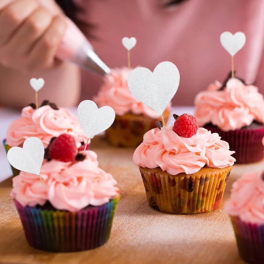 50 Stück Herzen Cupcake Deko – Glitzernde Topper Für Hochzeit, Geburtstag & Valentinstag