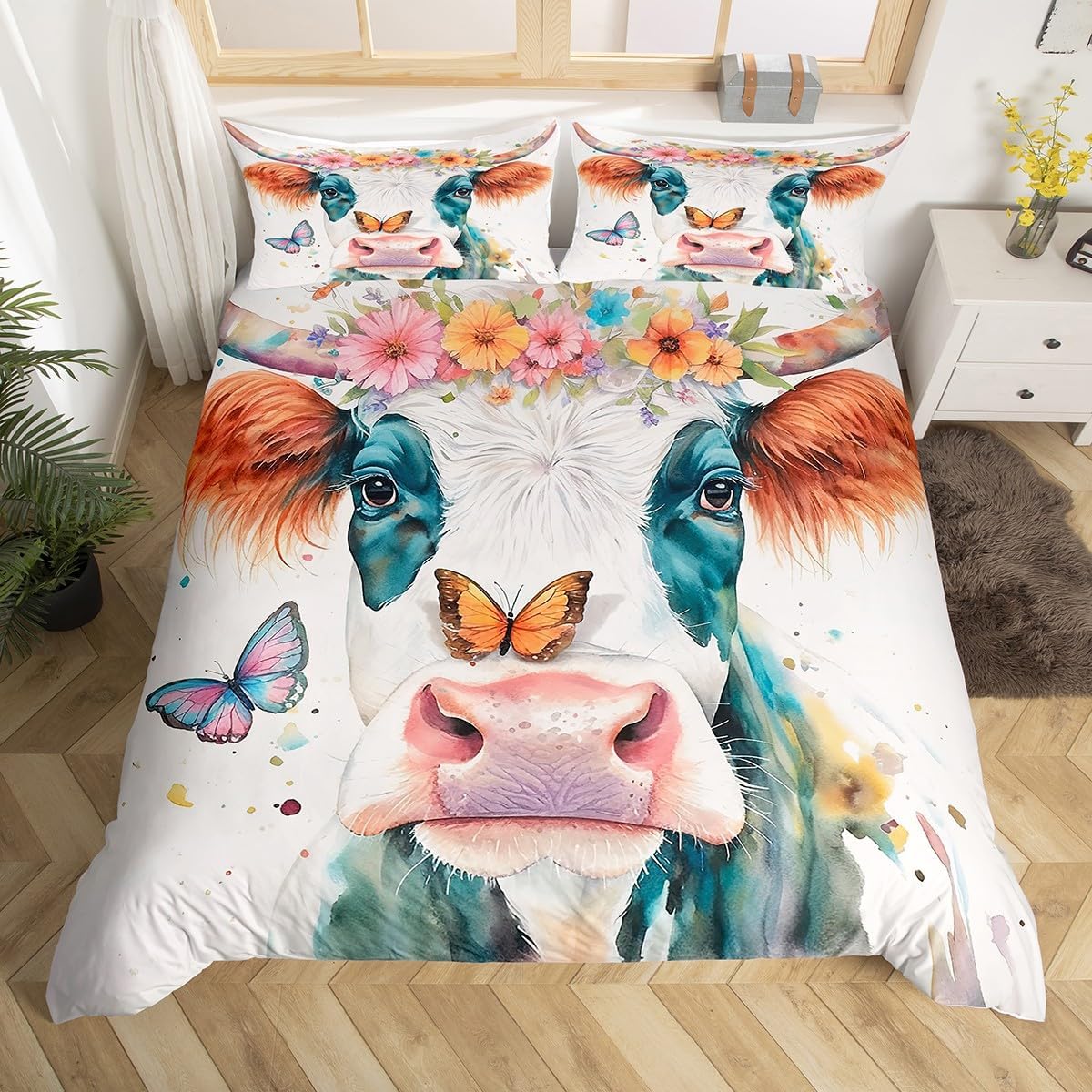 Tiger Pattern Duvet Cover Set Toddler Size,Wild Animals Bedding Set for Kids Boys Girls Room Decor,Landscape Comforter Cover,Navy White Quilt Cover with 1 Pillowcase(No Comforter)