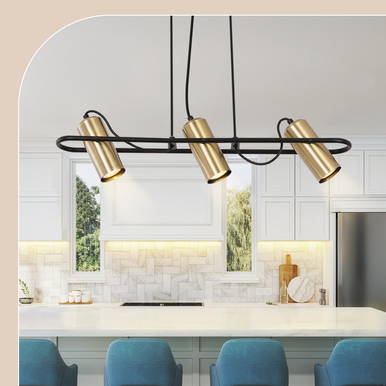 Homefire Pendelleuchte Esstisch Hängelampe Vintage - 3 Flammig Esszimmerlampe Gold Hängeleuchte Industrial GU10 Esstischlampe Küchenlampe Hängend Wohnzimmer für Esszimmer Küche Bar - Ohne Leuchtmittel