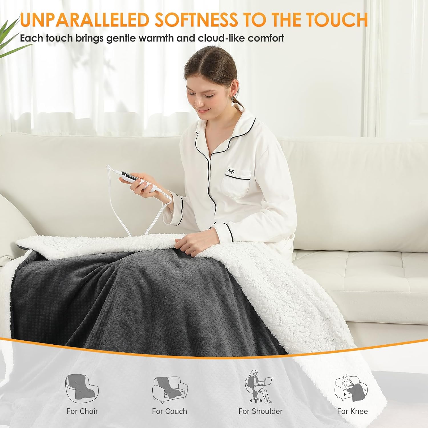 Heated Blanket Throw,Waffle Weave Electric Blanket, Rapid Heating,LCD Controller,6 Temperature Settings, 4-Hour Auto Shut-Off,ETL Certified, Machine Washable, 50“ × 60”,Luxury Black - Image 7