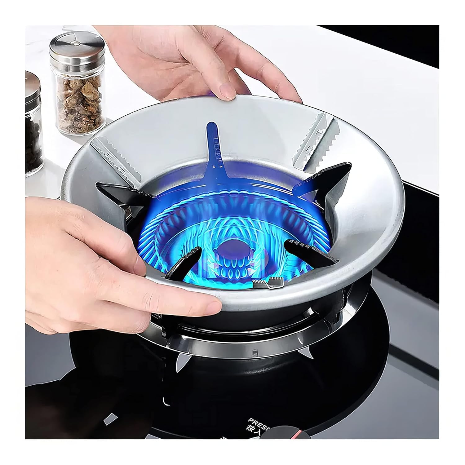 KESI ORNAMENTS 1 Pc Gas Stove Bracket Fire & Windproof Gas Stove Windshield Ring Frame Non-Slip Gas Chula Support Stand Cooktop Easy Cleaning Gas Saver Burner Stand Gas Saver Stand Jali Ring(Silver)