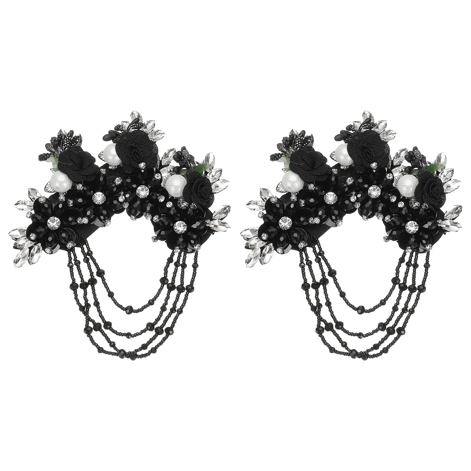 Parches de rhinestone negro 3D para vestidos de boda y trajes de gala artesanales